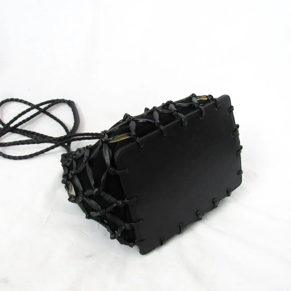 VINTAGE Tiannl Italian Black Suede Leather Purse Shoulder Bag Classic Gold - Picture 8 of 10